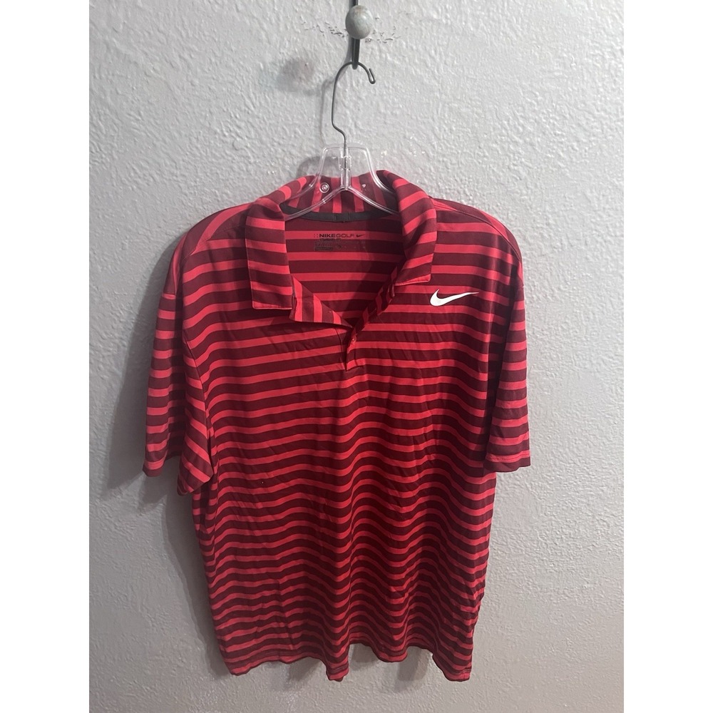 Nike Polo Shirt Mens Short Sleeve Dri Fit Reddish Striped Golf Size XL